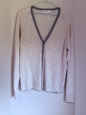 Calvin Klein MENS light Weight Cardigan Cream Cardigan with Gray Trim